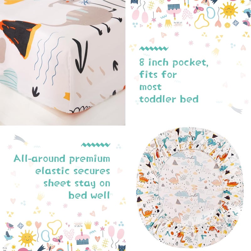 JSD Dinosaur Toddler Bedding Set, 4 Piece Bed-in-a-Bag Toddler Comforter Sheet Set, All Season Machine Washable - Image 3